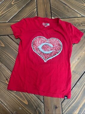 New Era Cincinnati Reds Red Short Sleeve Tee with Sequin Heart